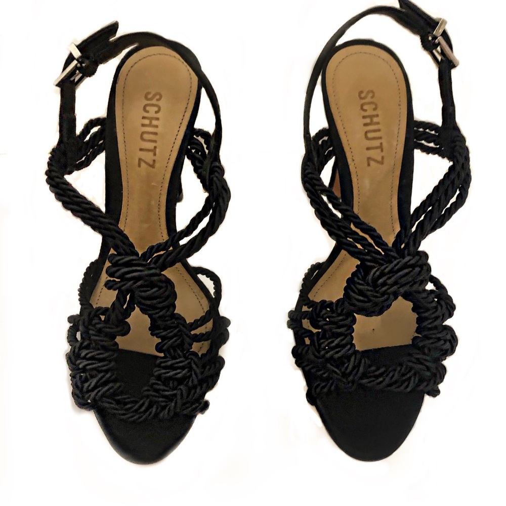 Schutz, stiletto here, black velvet, with knot accent, Women’s size 5.5